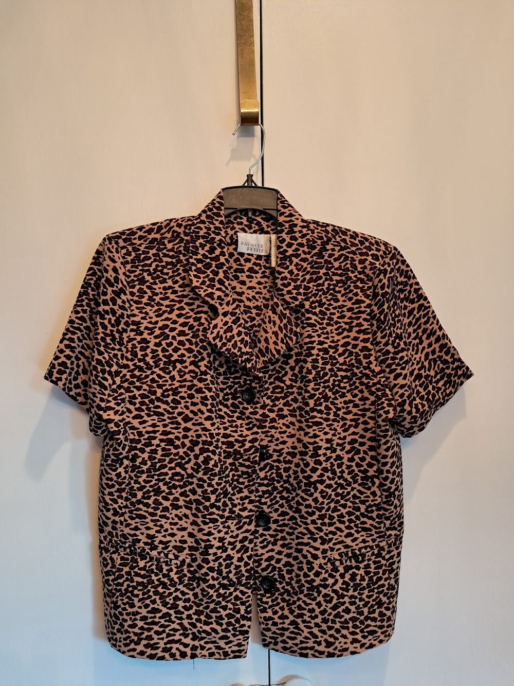 Halmode Petites Leopard Print Short-Sleeve Button-Front Shirt - Tan/Black